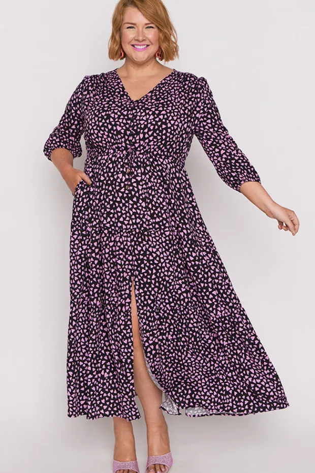 Lorraine Fit & Flare Dresses | Maxi Dresses*Adeline Abstract Hearts Black Pink Maxi Dress