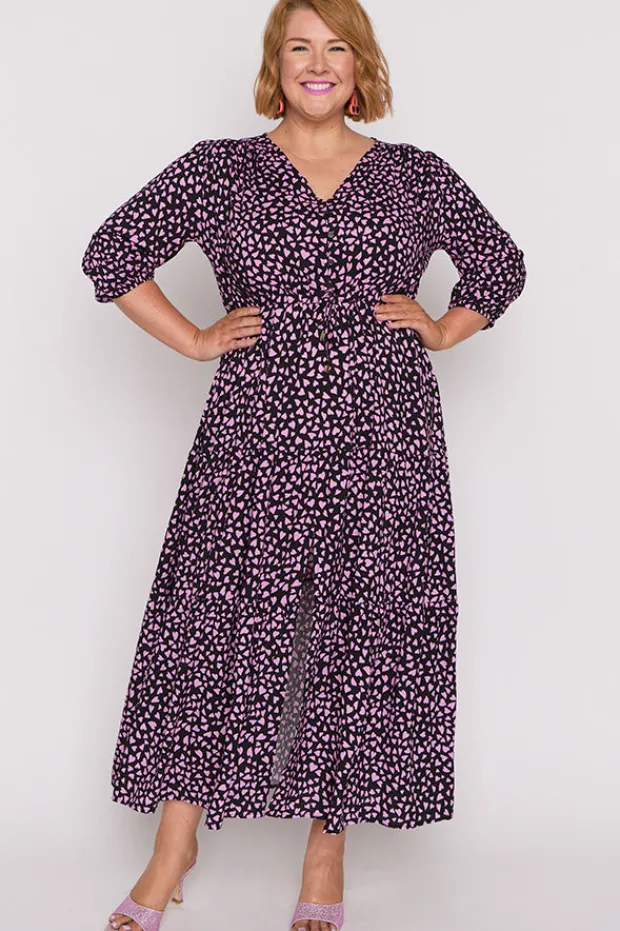Lorraine Fit & Flare Dresses | Maxi Dresses*Adeline Abstract Hearts Black Pink Maxi Dress