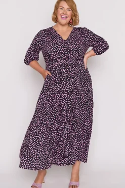 Lorraine Fit & Flare Dresses | Maxi Dresses*Adeline Abstract Hearts Black Pink Maxi Dress
