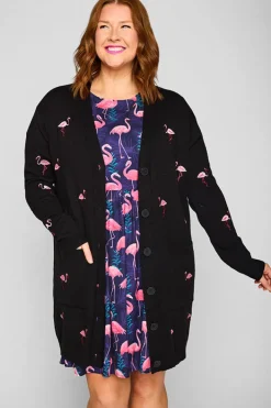 Lorraine Designs Knits & Cardigans*Angela Black Flamingo Cardi