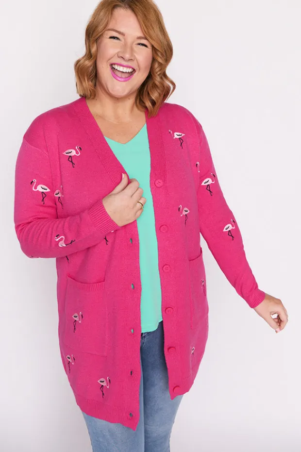 Lorraine Designs Knits & Cardigans*Angela Pink Flamingo Cardi