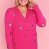 Lorraine Designs Knits & Cardigans*Angela Plants On Pink Cardi
