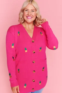Lorraine Designs Knits & Cardigans*Angela Plants On Pink Cardi
