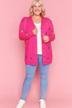 Lorraine Designs Knits & Cardigans*Angela Plants On Pink Cardi