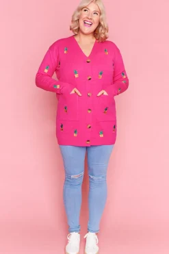 Lorraine Designs Knits & Cardigans*Angela Plants On Pink Cardi