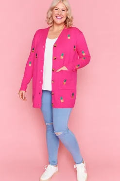 Lorraine Designs Knits & Cardigans*Angela Plants On Pink Cardi