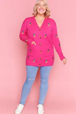 Lorraine Designs Knits & Cardigans*Angela Plants On Pink Cardi