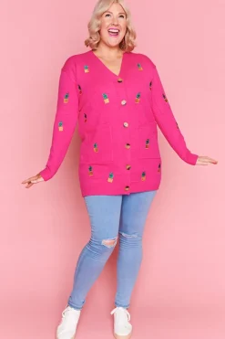 Lorraine Designs Knits & Cardigans*Angela Plants On Pink Cardi