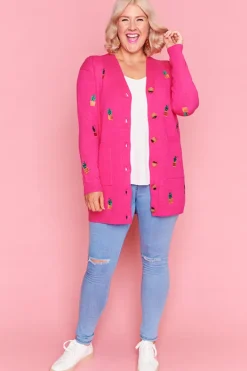 Lorraine Designs Knits & Cardigans*Angela Plants On Pink Cardi
