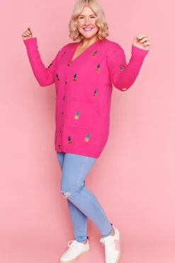 Lorraine Designs Knits & Cardigans*Angela Plants On Pink Cardi
