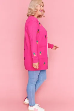 Lorraine Designs Knits & Cardigans*Angela Plants On Pink Cardi