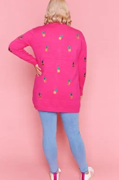 Lorraine Designs Knits & Cardigans*Angela Plants On Pink Cardi