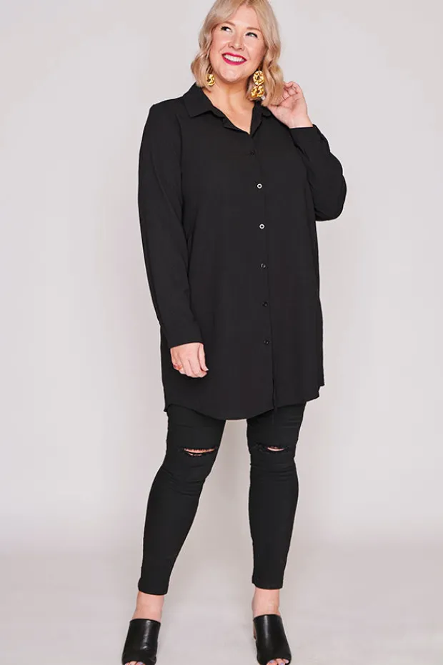 Lorraine Designs Tops | Shirt Dresses*Asher Black Longline Shirt