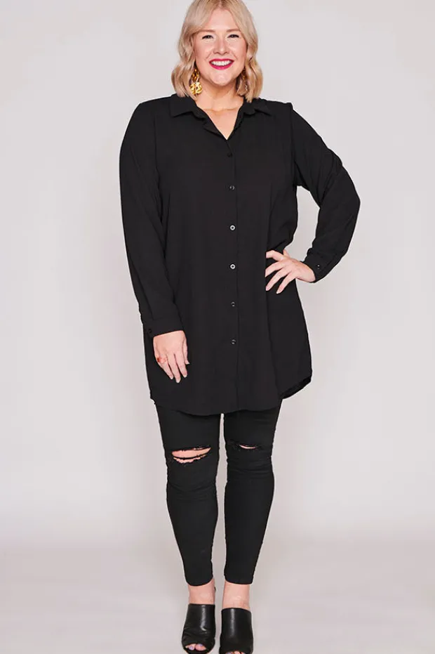 Lorraine Designs Tops | Shirt Dresses*Asher Black Longline Shirt