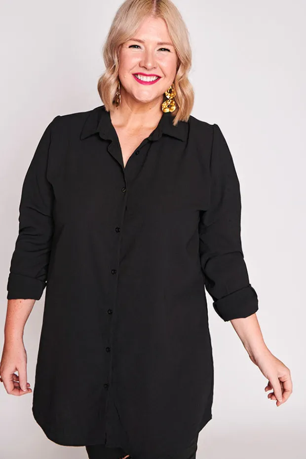 Lorraine Designs Tops | Shirt Dresses*Asher Black Longline Shirt