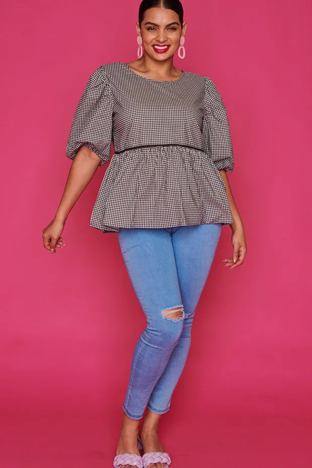 Ebby & I Tops*Atalanta Check It Out Black Top