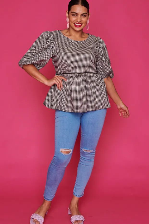Ebby & I Tops*Atalanta Check It Out Black Top