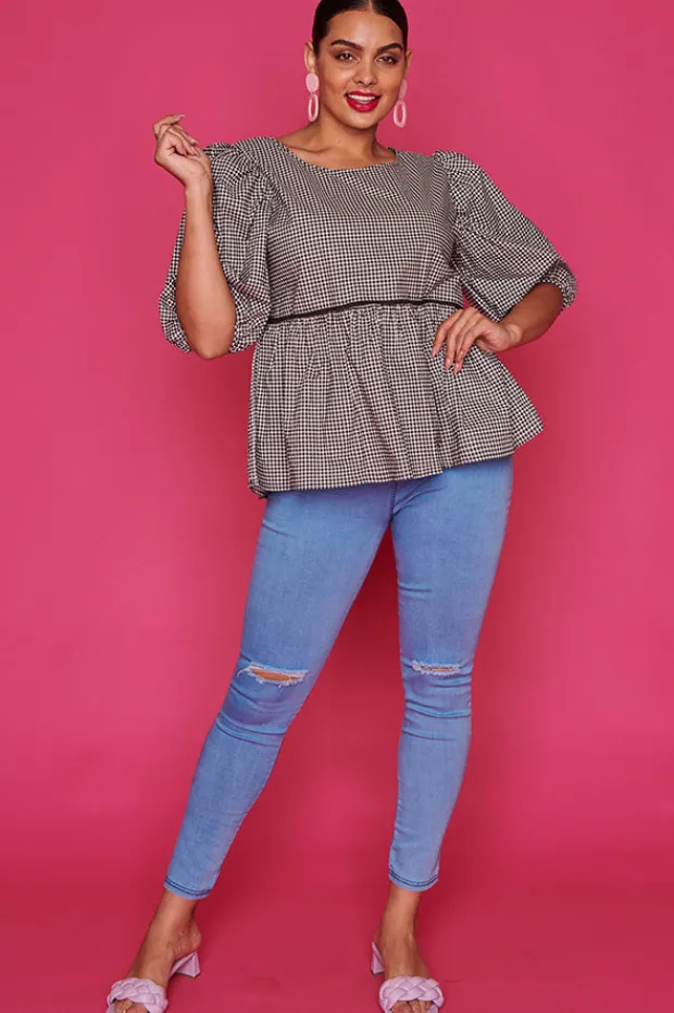 Ebby & I Tops*Atalanta Check It Out Black Top