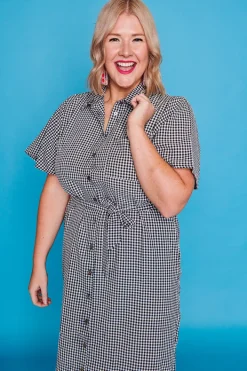 Lorraine Designs Casual Dresses | Shirt Dresses*Between The Lines Black Gingham Dress