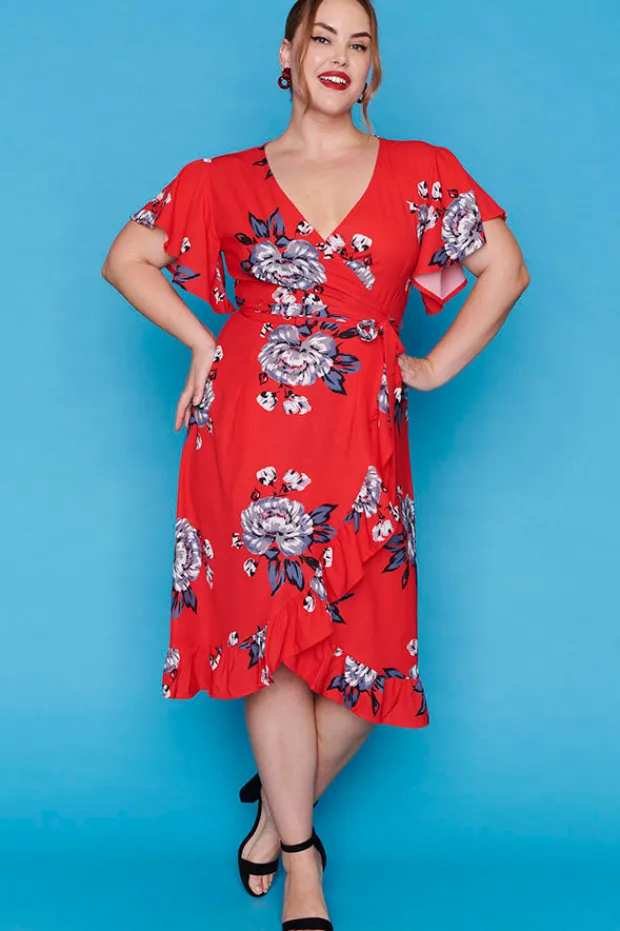 Little Party Dress Fit & Flare Dresses | Cocktail Dresses*Cassandra Red Floral Wrap Dress