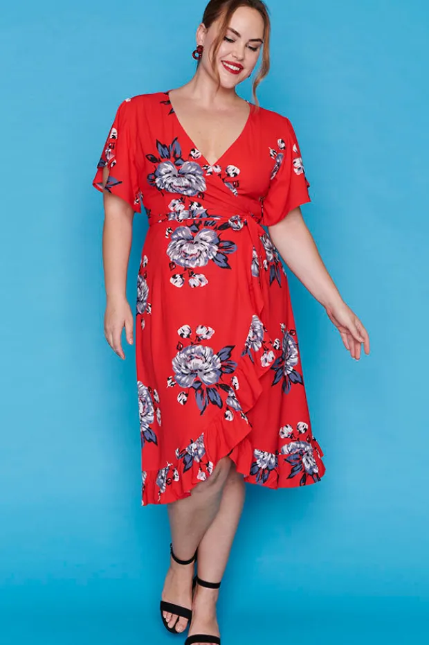 Little Party Dress Fit & Flare Dresses | Cocktail Dresses*Cassandra Red Floral Wrap Dress