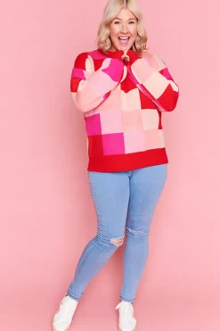 Lorraine Designs Knits & Cardigans*Check Mate Pink and Red Knit