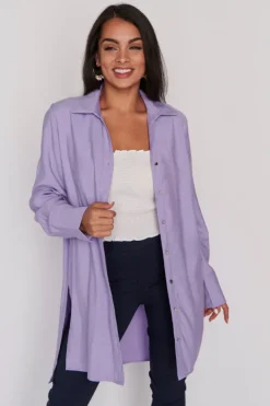 Lorraine Designs Tops | Shirt Dresses*Darcy Purple Long Shirt