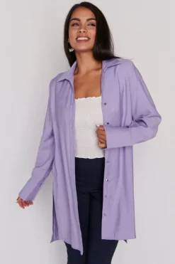 Lorraine Designs Tops | Shirt Dresses*Darcy Purple Long Shirt