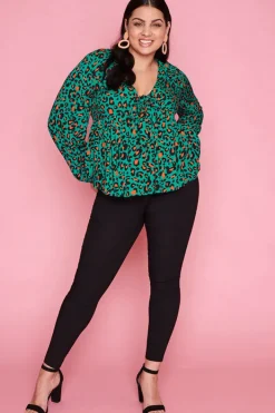 Label of Love Tops*Focus Turquoise Leopard Blouse
