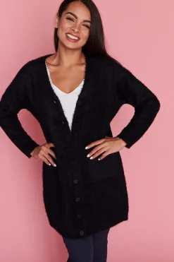 Lorraine Designs Knits & Cardigans*Fuzzy Black Long Cardi