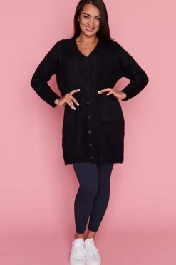 Lorraine Designs Knits & Cardigans*Fuzzy Black Long Cardi