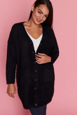 Lorraine Designs Knits & Cardigans*Fuzzy Black Long Cardi