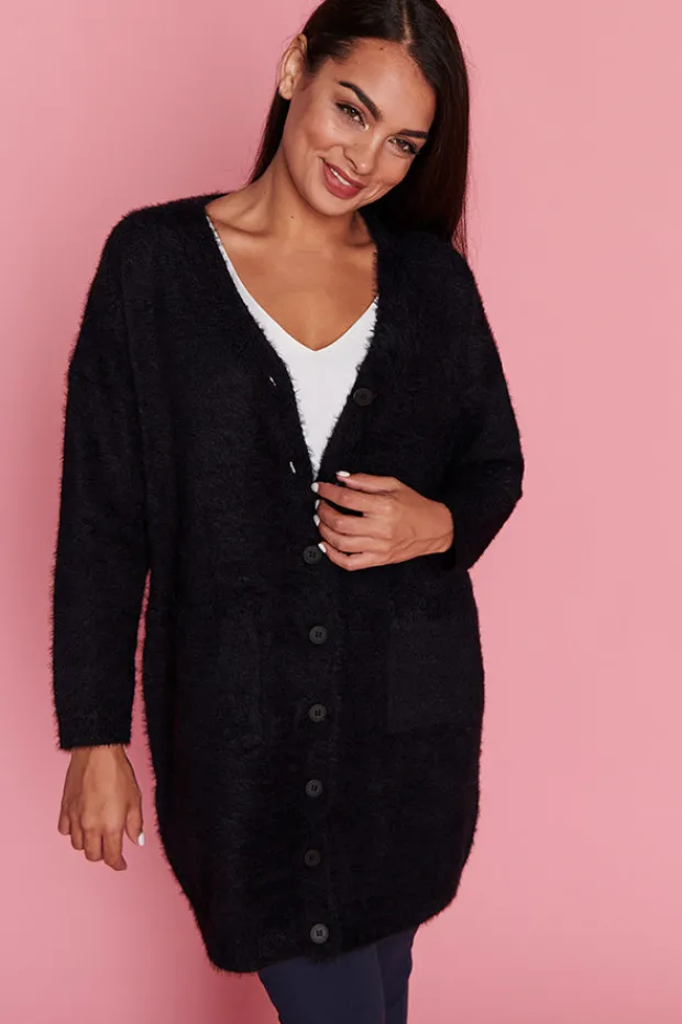 Lorraine Designs Knits & Cardigans*Fuzzy Black Long Cardi