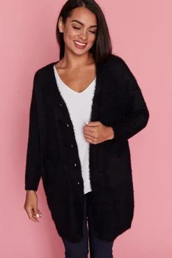 Lorraine Designs Knits & Cardigans*Fuzzy Black Long Cardi