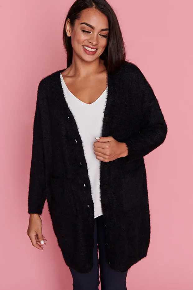 Lorraine Designs Knits & Cardigans*Fuzzy Black Long Cardi