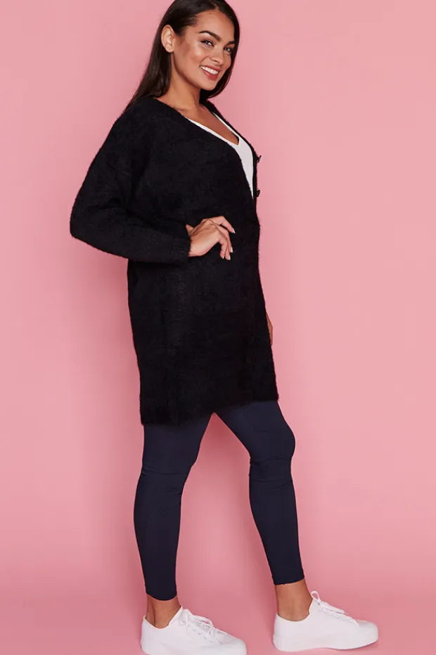 Lorraine Designs Knits & Cardigans*Fuzzy Black Long Cardi