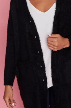 Lorraine Designs Knits & Cardigans*Fuzzy Black Long Cardi