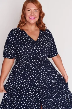 Lorraine Designs Casual Dresses | Fit & Flare Dresses*Jessica Navy & White Flecks Dress