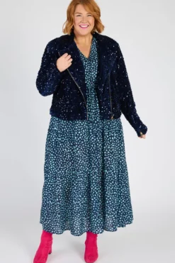 Lorraine Designs Jackets & Coats | Sequin Dresses*Kaitlin Navy Sequins Biker Jacket