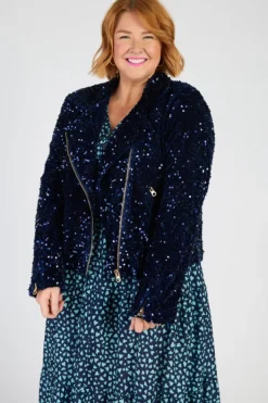Lorraine Designs Jackets & Coats | Sequin Dresses*Kaitlin Navy Sequins Biker Jacket