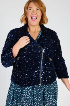 Lorraine Designs Jackets & Coats | Sequin Dresses*Kaitlin Navy Sequins Biker Jacket