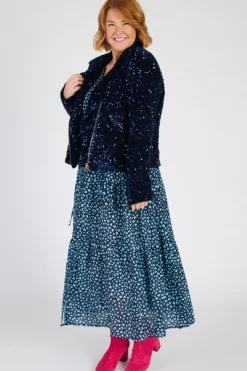 Lorraine Designs Jackets & Coats | Sequin Dresses*Kaitlin Navy Sequins Biker Jacket