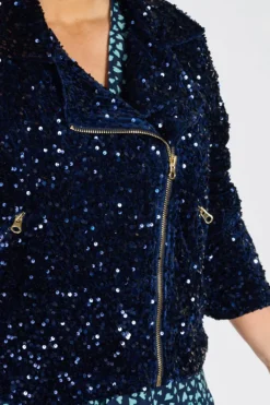 Lorraine Designs Jackets & Coats | Sequin Dresses*Kaitlin Navy Sequins Biker Jacket