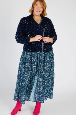 Lorraine Designs Jackets & Coats | Sequin Dresses*Kaitlin Navy Sequins Biker Jacket