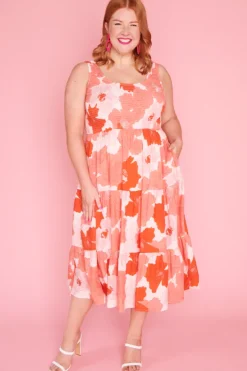 Lorraine Designs Fit & Flare Dresses | Midi Dresses*Krystie Popping Orange Shirred Dress