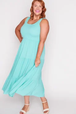 Lorraine Designs Fit & Flare Dresses | Midi Dresses*Krystie Sea Green Shirred Dress