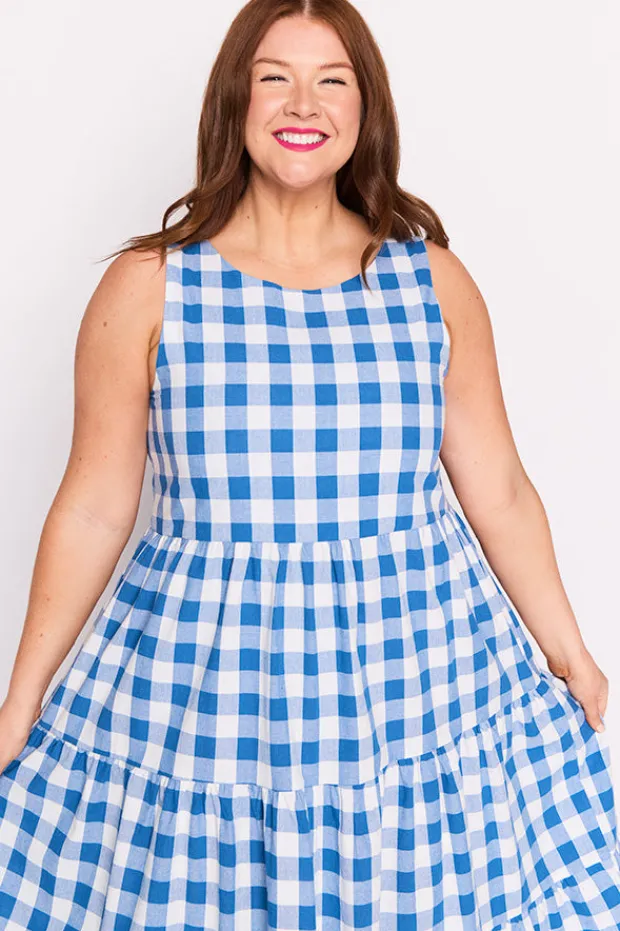 Lorraine Designs Midi Dresses | Fit & Flare Dresses*Maisy Cobalt Gingham Dress
