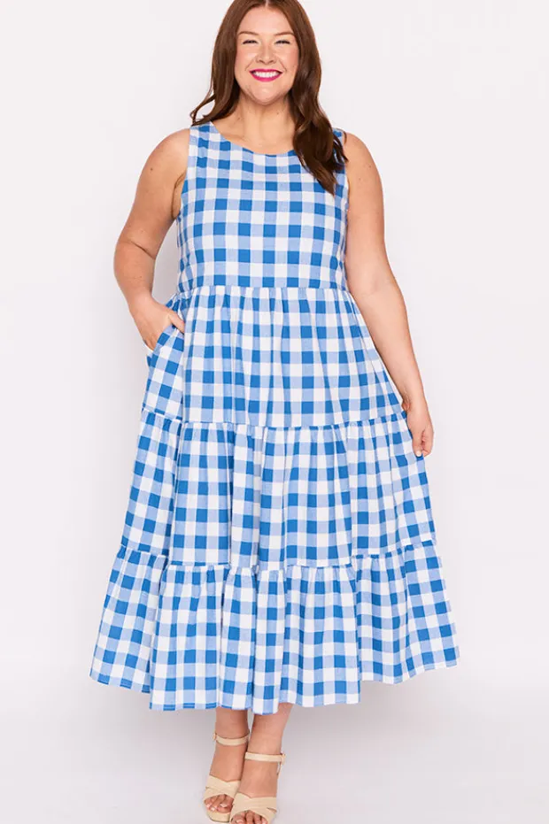 Lorraine Designs Midi Dresses | Fit & Flare Dresses*Maisy Cobalt Gingham Dress