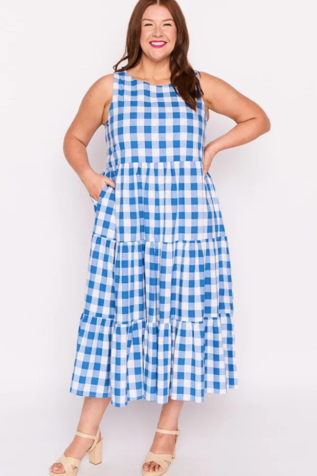 Lorraine Designs Midi Dresses | Fit & Flare Dresses*Maisy Cobalt Gingham Dress