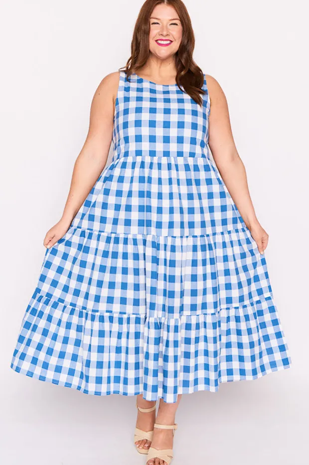 Lorraine Designs Midi Dresses | Fit & Flare Dresses*Maisy Cobalt Gingham Dress